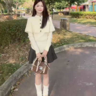 小香风斗篷披肩针织上衣裙子套装