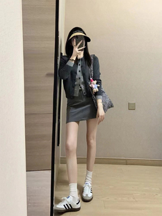 女 裙子两件套装 秋装 搭配一整套复古港风高级感辣妹假两件针织开衫