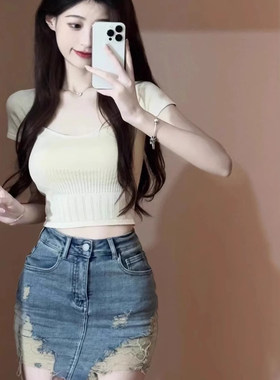 夏季盐系穿搭轻熟御姐风甜酷网红炸街辣妹纯欲风上衣裙子两件套装