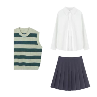 初秋盐系穿搭小个子炸街减龄俏皮活泼学院风衬衫百褶裙两件套装女