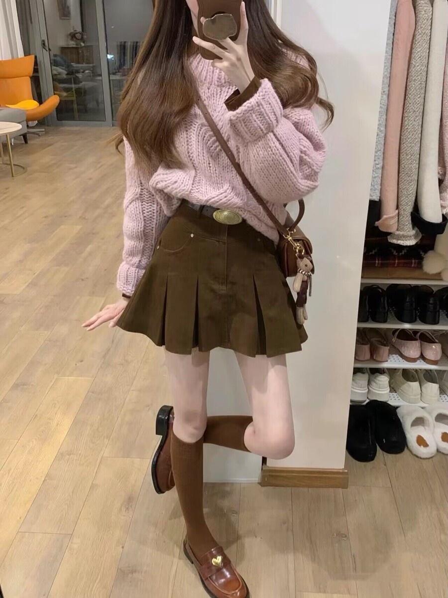 深冬装搭配一整套御姐穿搭网红炸街时尚高级感毛衣短裙两件套装女