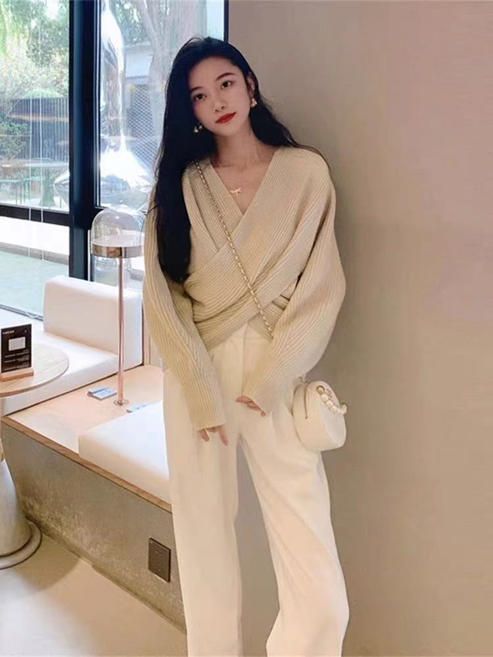 早秋新款女装盐系穿搭时尚轻熟御姐风气质女神范毛衣裤子两件套装
