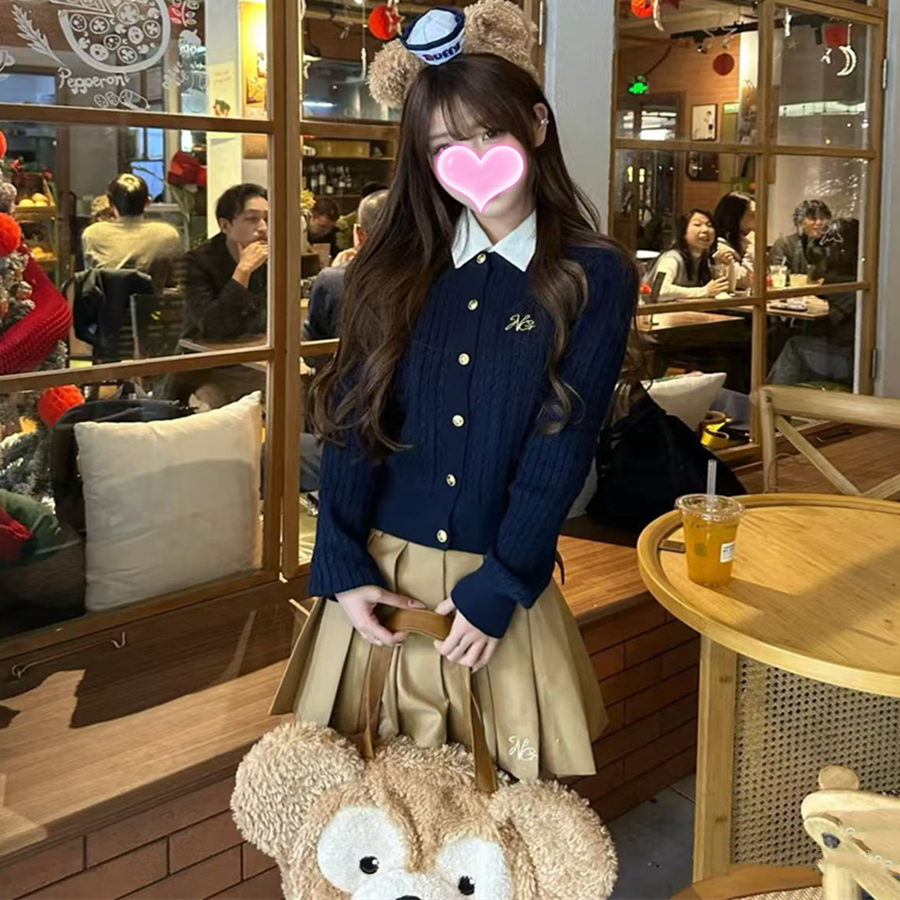 学院风毛衣百褶裙两件套装女