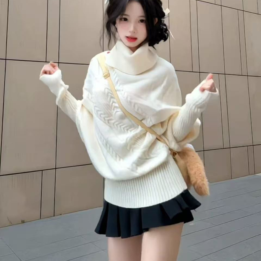 绝美巨好看斗篷毛衣短裙套装女