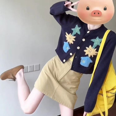 早秋穿搭一整套港风毛衣开衫裙子
