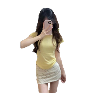 夏装搭配一整套小个子穿搭减龄漂亮洋气辣妹黄色上衣裙子两件套装