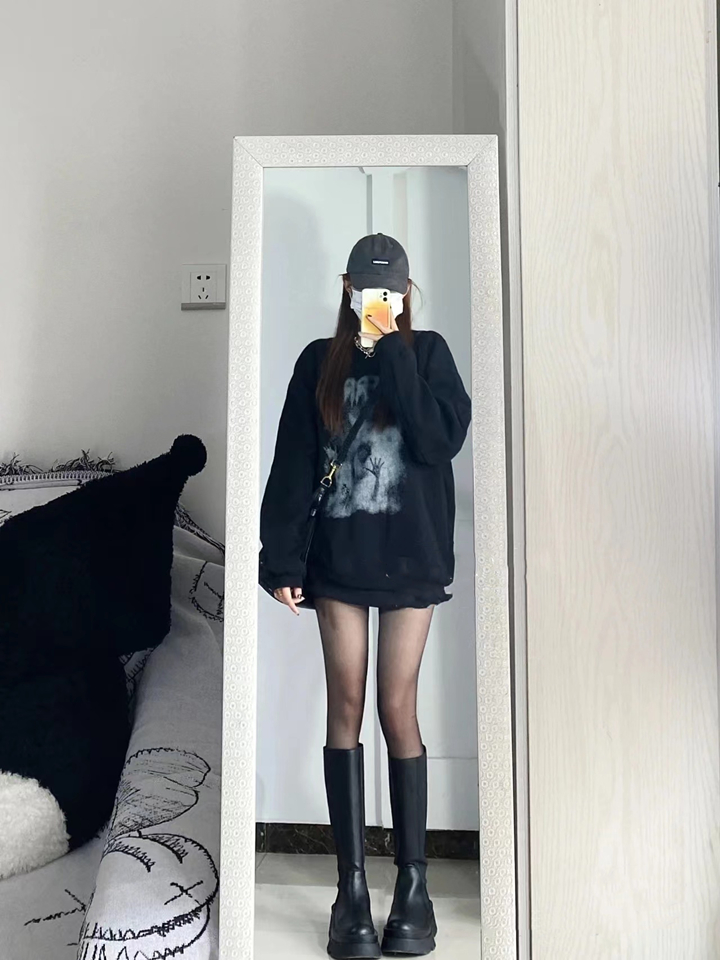 春秋可盐可甜酷女孩港味复古卫衣