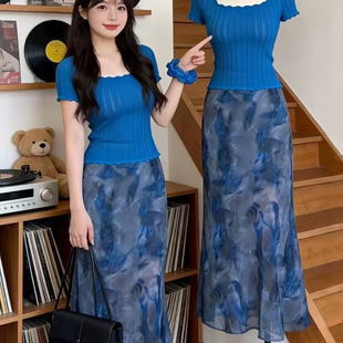 初夏穿搭一整套盐系轻熟温柔风巨好看独特绝美上衣裙子两件套装女