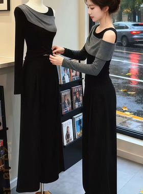 秋冬装御姐风穿搭一整套高端精致又酷又飒气质露肩上衣裤子套装女