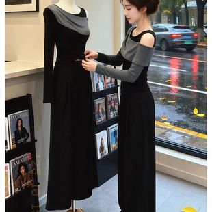 秋冬装御姐风穿搭一整套高端精致又酷又飒气质露肩上衣裤子套装女