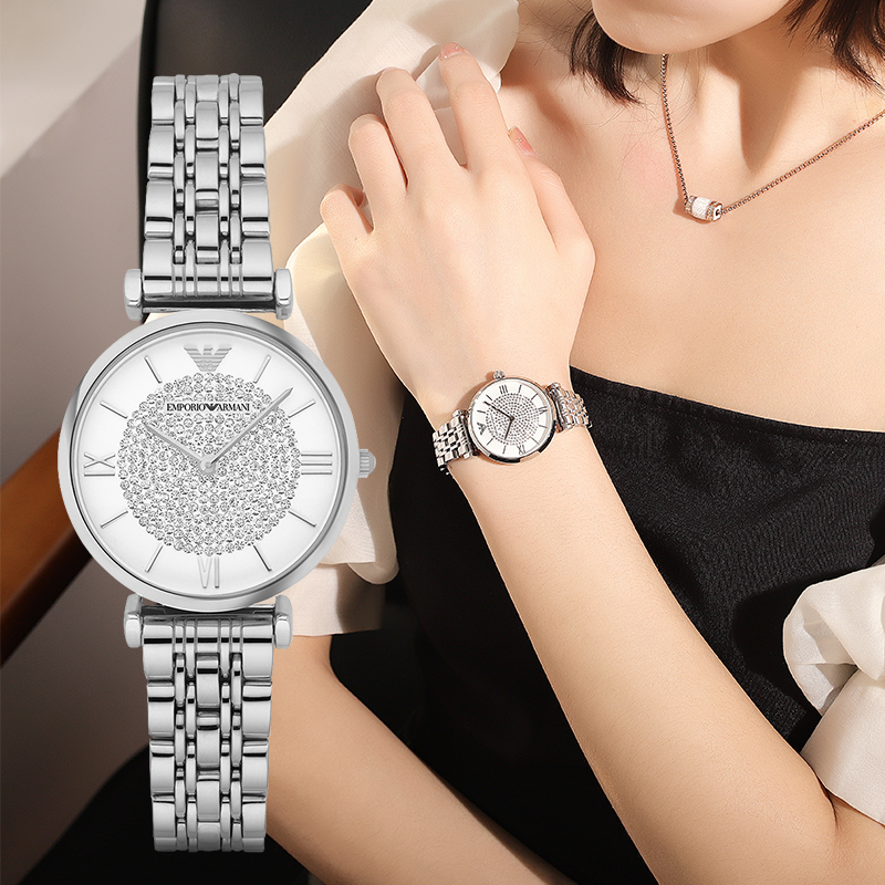 [支持鉴定]阿玛尼白月光手表女 满天星璀璨星空石英腕表女ar1925