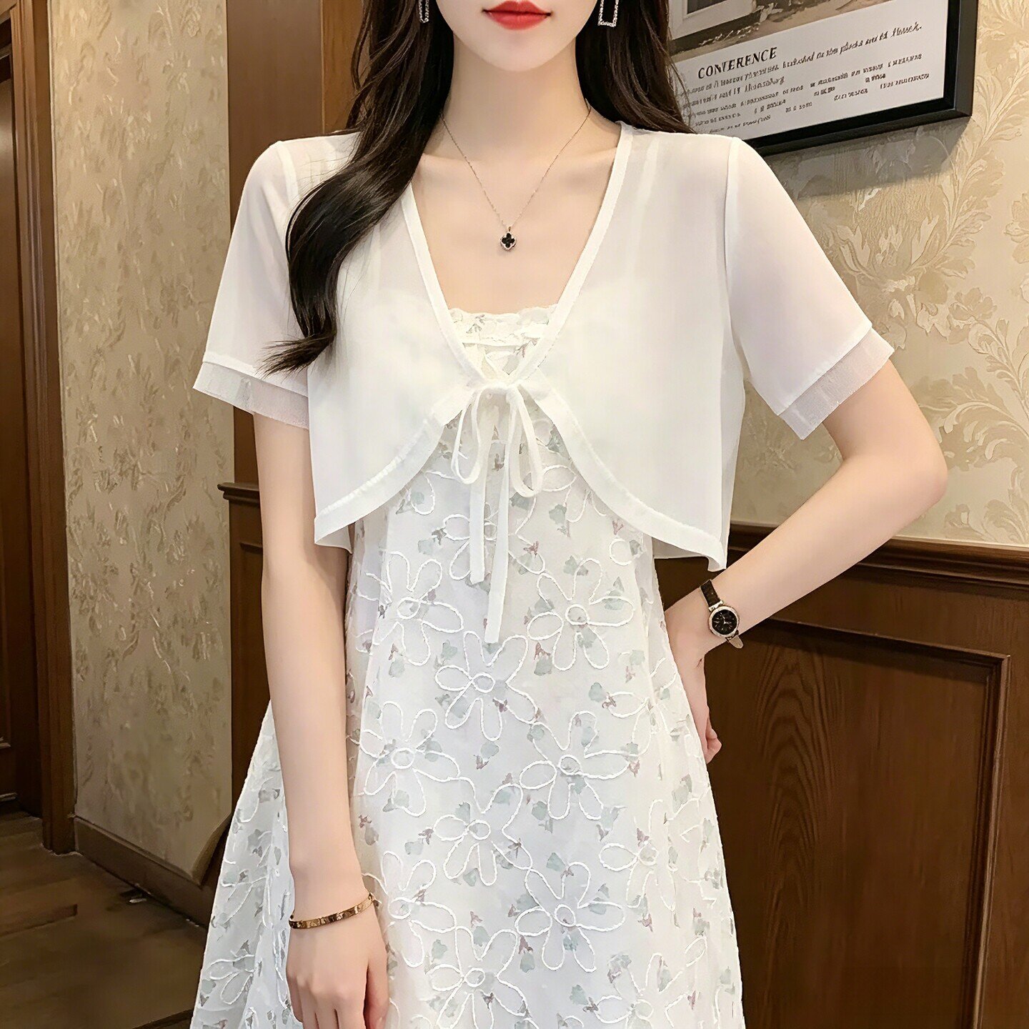雪纺开衫女薄款配吊带裙子外搭空调罩衫夏季小披肩外套短袖小坎肩