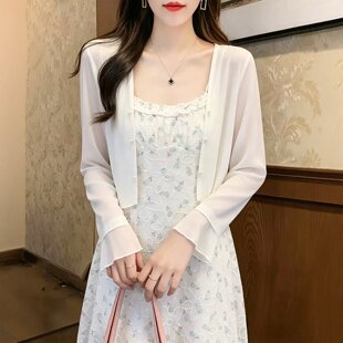 雪纺开衫女薄款披肩小外搭罩衫夏季短款防晒衣薄纱外套配吊带裙子