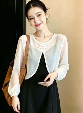 配吊带裙子的上衣女夏季雪纺外搭防晒开衫薄款小披肩外套宽松罩衫