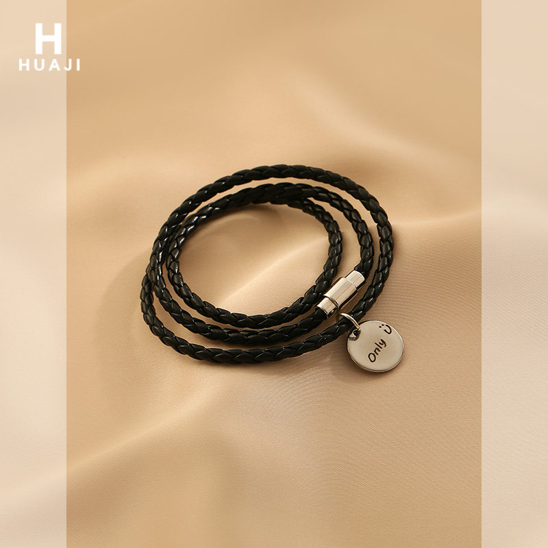 花迹皮编织手链女夏冷淡风小众设计情侣手镯闺蜜学生简约手饰