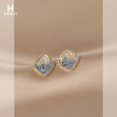 花迹渐变色网红耳钉2026爆款 耳环潮 小众高级感方形耳饰女轻奢时尚