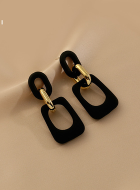 花迹黑色亚克力耳环女气质高级大气简约百搭耳饰欧美夸张个性耳坠