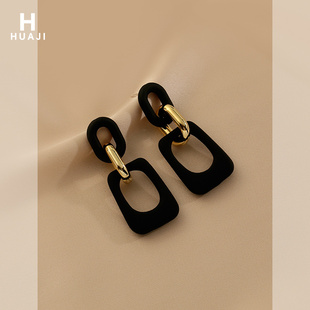 耳坠 花迹黑色亚克力耳环女气质高级大气简约百搭耳饰欧美夸张个性