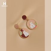 耳钉女 高级感不对称耳饰女适合夏天 花迹猫咪耳环2026新款 爆款