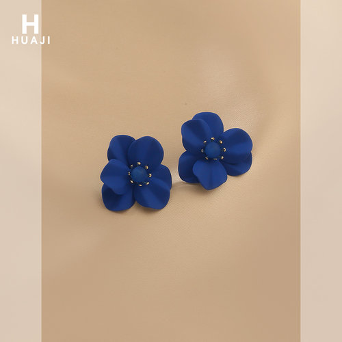 花迹克莱因蓝色花朵高端时尚耳饰