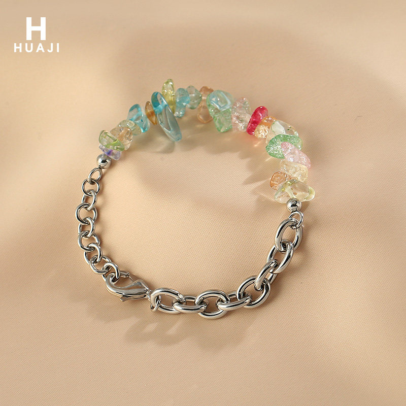 花迹彩色串珠链条拼接手链女小众设计感泫雅风手镯糖果彩虹手饰