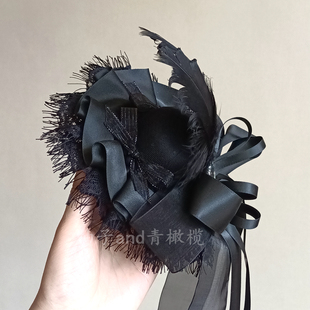 黑色千堆雪洛丽塔礼帽魔女头饰暗黑哥特lolita小物雀之羽 羽纱梦