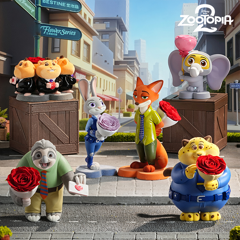 【官方正品】疯狂动物城2盲盒永生花尼克朱迪联名周边手办摆件