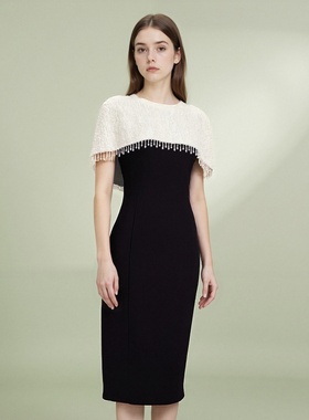 珂蒂商场同款时尚春季新款华丽斗篷礼服裙气质长裙RF06543W0