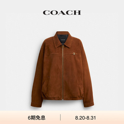 COACH/蔻驰女士HERITAGE C宽大型皮革BOMBER夹克外套上衣