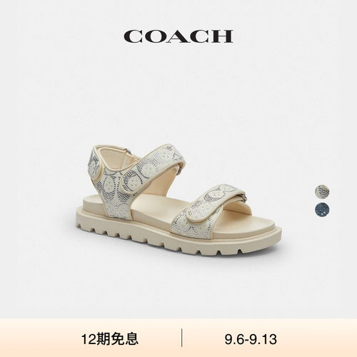COACH/蔻驰女士仿水晶老花丹宁布BRYNN凉鞋平底鞋子