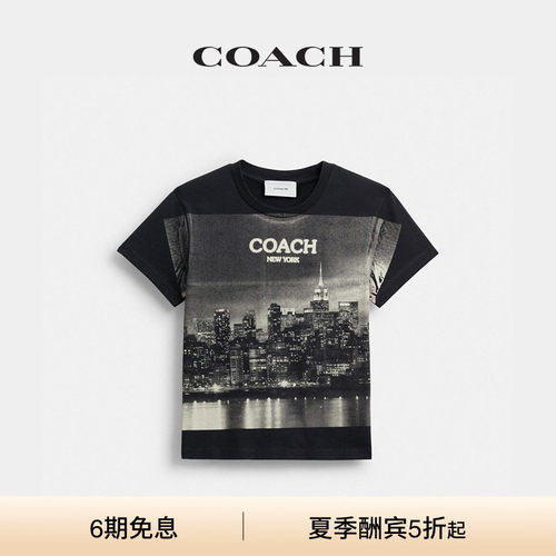 COACH/蔻驰女士POSTCARD图案T恤短袖上衣棉质高级气质