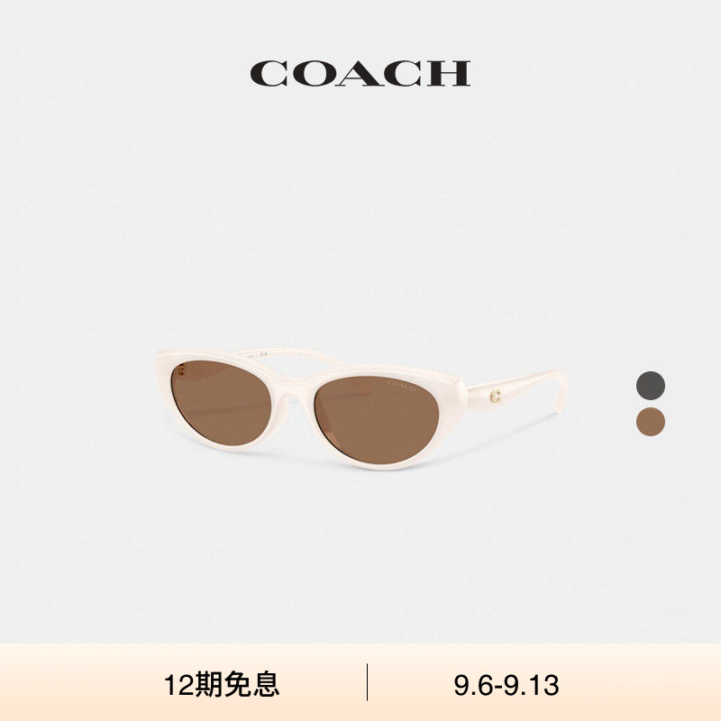COACH/蔻驰女士C字饰件椭圆形猫眼框太阳眼镜高级黑色