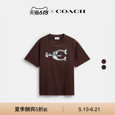 COACH/蔻驰男女同款棉质SCREW图案休闲T恤短袖上衣高级感