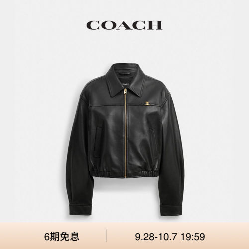 COACH/蔻驰女士HERITAGE C短款羊皮革夹克外套上衣