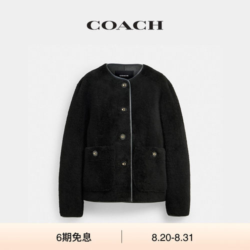 COACH/蔻驰女士真皮羊皮大衣外套黑色