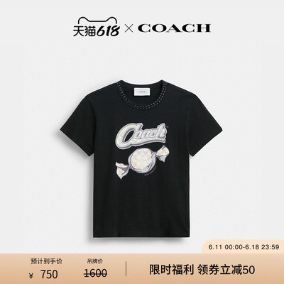 COACH/蔻驰女士糖果图案棉质T恤短袖宽松高级感黑色