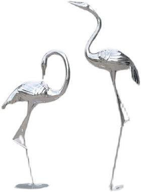 不锈钢仙鹤雕塑水池草坪镜面火烈鸟天鹅装饰售楼部玻璃钢白鹭摆件