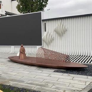 大型不锈钢流水船雕塑定制户外营销中心仿真镜面诗人金属小船景观