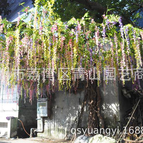 仿真豆花树大型紫藤花树背景墙装饰藤条假花布景假樱花树假植物