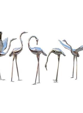 不锈钢仙鹤雕塑金属定制抽象公园白鹭小品白天鹅镜面摆件庭院水池