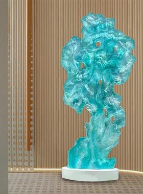 透明树脂大型落地新中式客厅太湖石摆件软装饰品工艺装置水晶雕塑