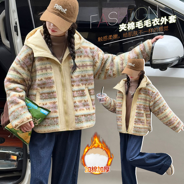 加绒女宝宝棉服2025新款冬季加厚保暖外套女童上衣毛毛衣连帽冬装