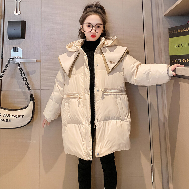 中长款收腰型羽绒服女童初中生加厚保暖棉衣中大童洋气棉服外套