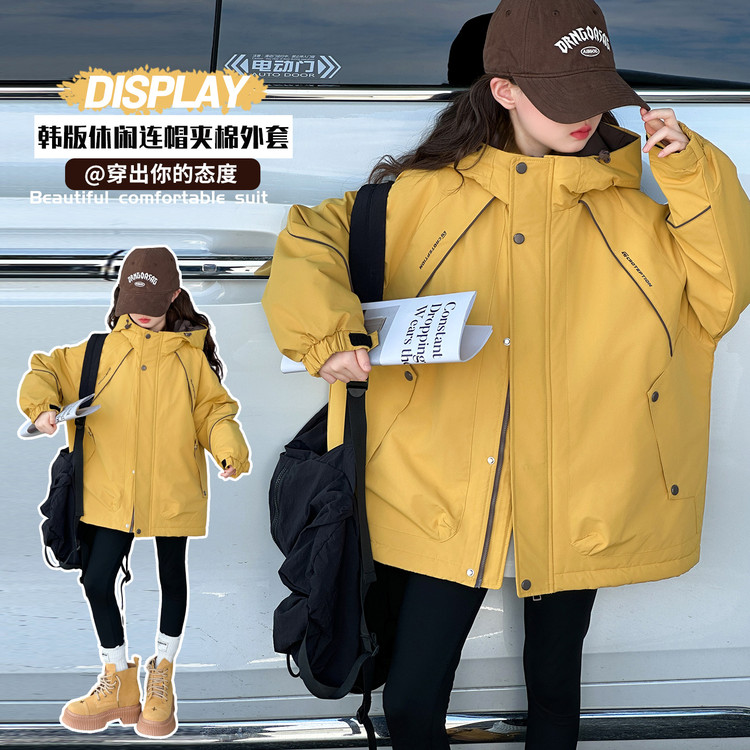 儿童冲锋衣韩版时尚棉服外套女孩春秋冬季防泼水防风夹棉棉衣保暖