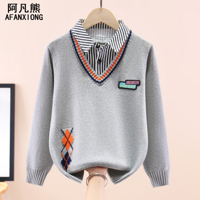 男童2024新款假两件毛衣