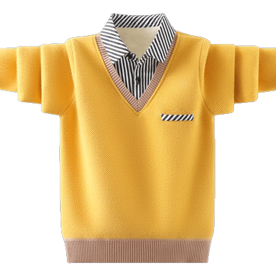 男童冬季新款一体绒假两件毛衣