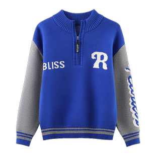 儿童毛衣2025新款男童针织衫秋冬款中大童冬季加绒加厚立领打底衫