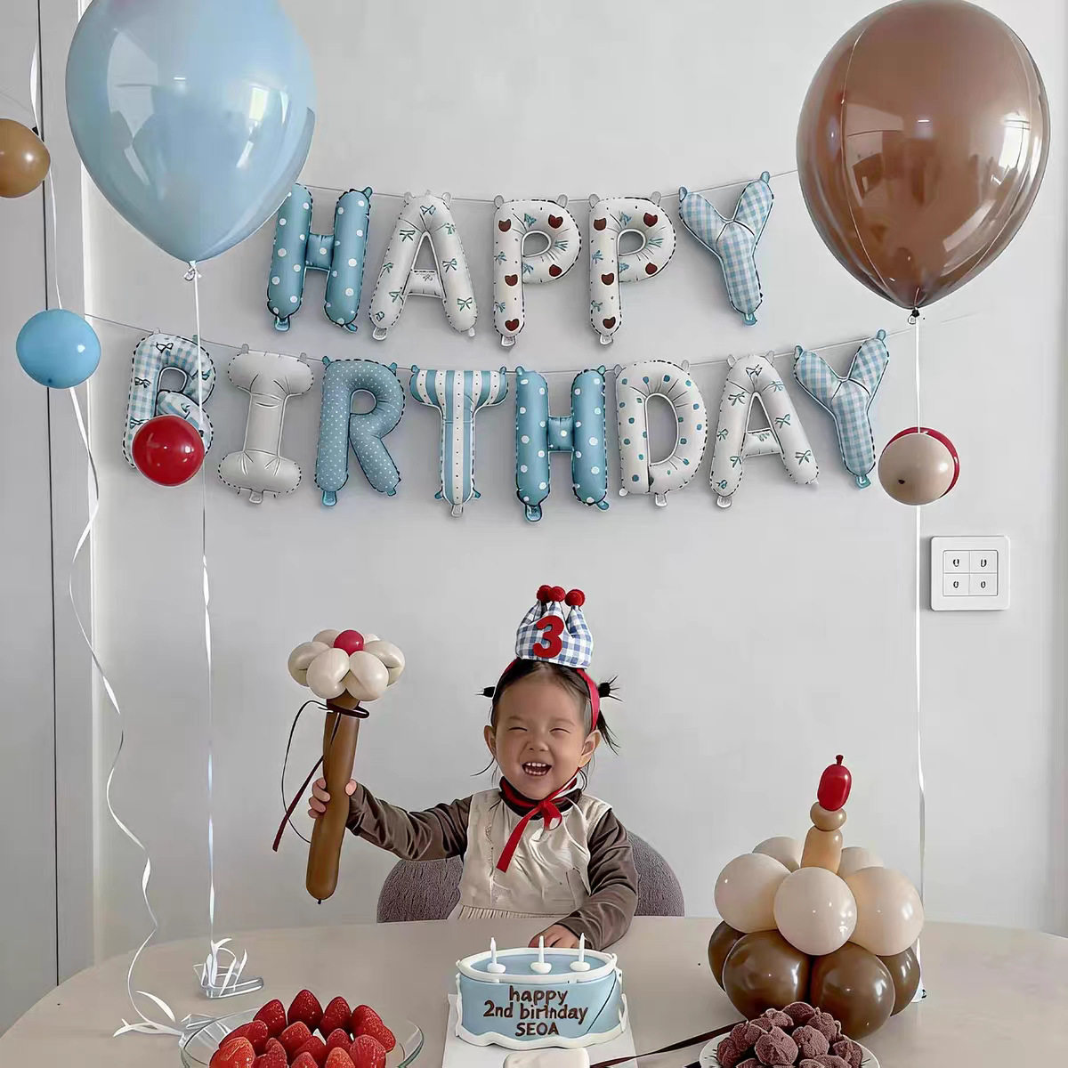 ins新生日字母气球套装铝膜16寸蓝色粉色简约氛围感背景布置装饰