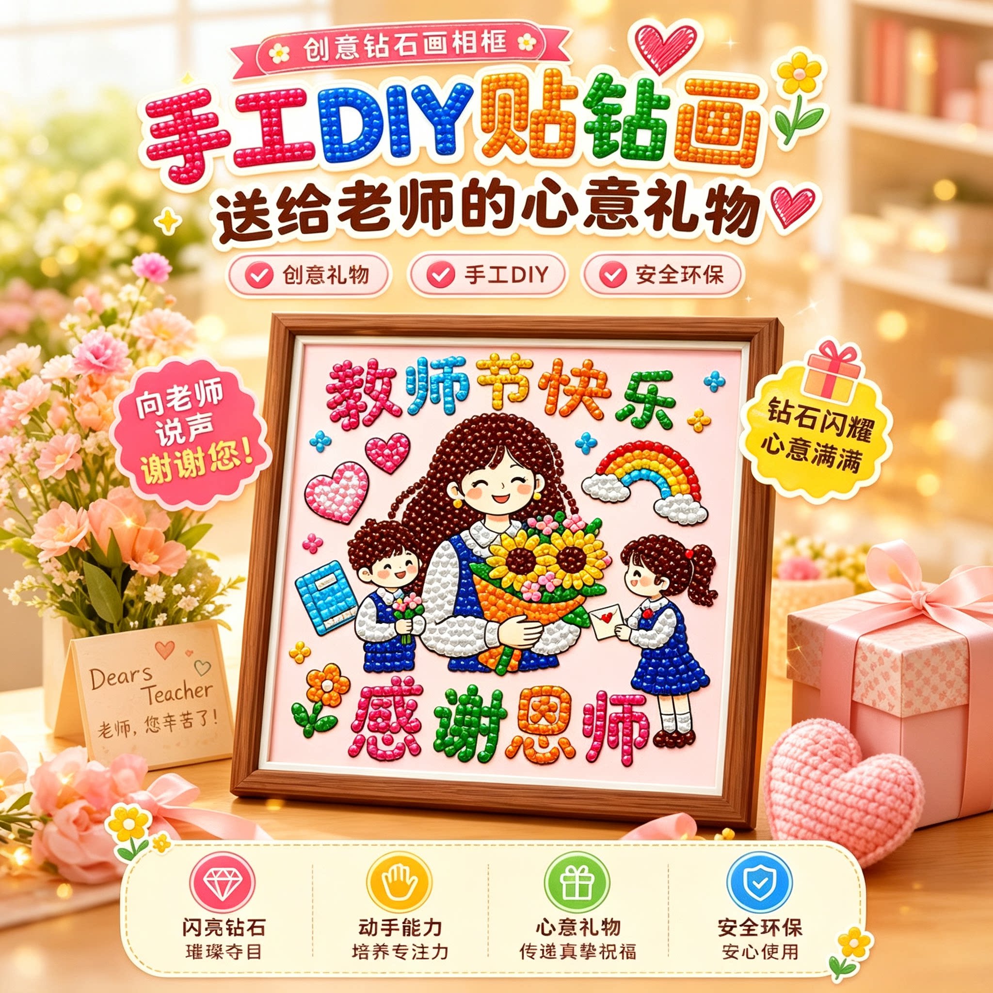 教师节珍珠钻石贴画手工diy自制礼物拼图材料幼儿童园学生送老师