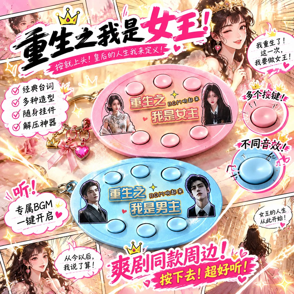 重生之我是女王ai漫剧周边语音小挂件女主bgm发声按键钥匙扣玩具